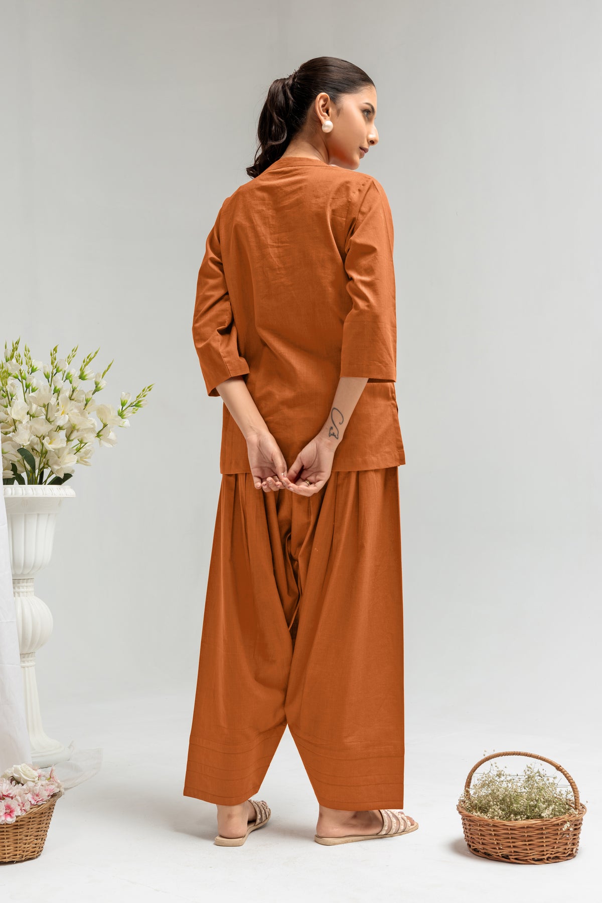 Rust Orange Solid Palazzo Pants