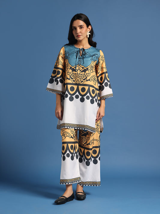 Blue & White Printed Co-Ord Set