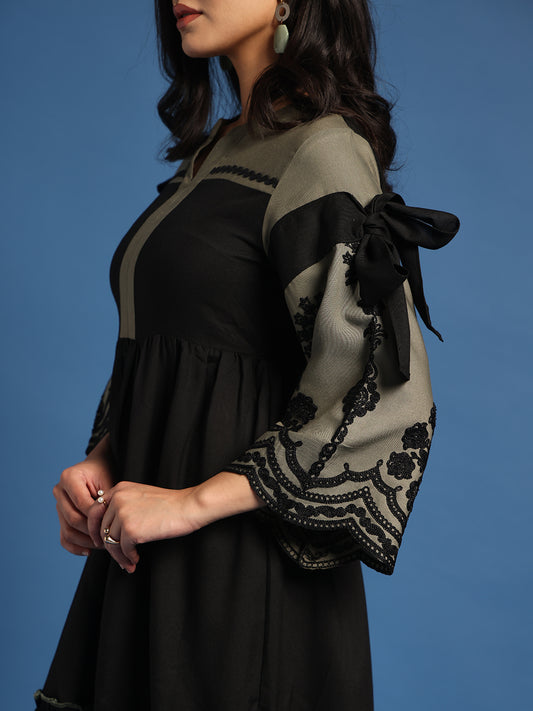 Black & Olive Fit & Flare Midi Dress