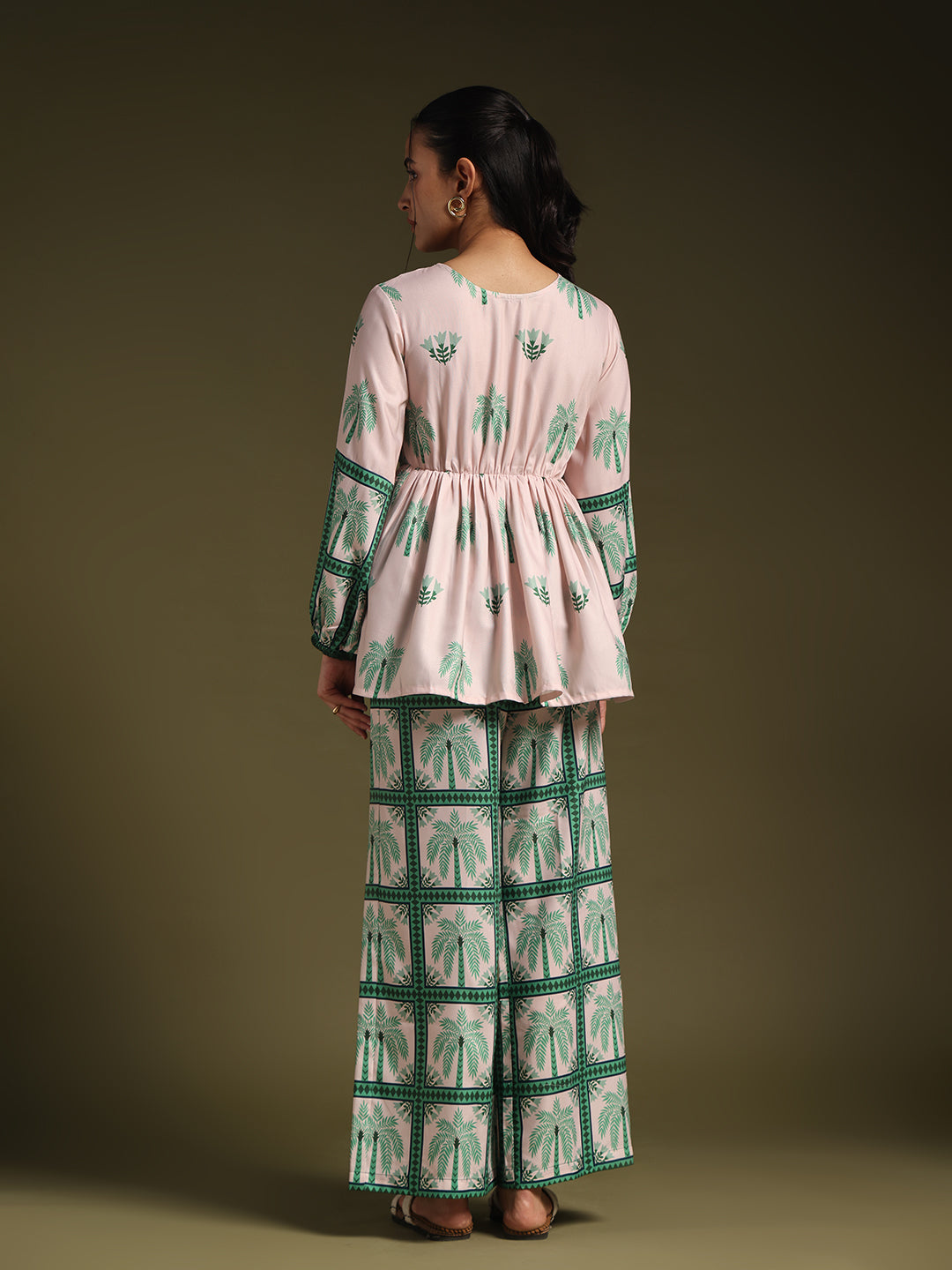 Beige & Green Printed Co-Ord Set