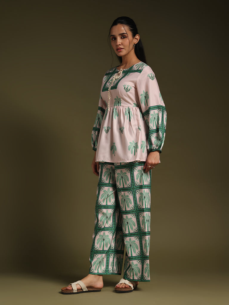 Beige & Green Printed Co-Ord Set