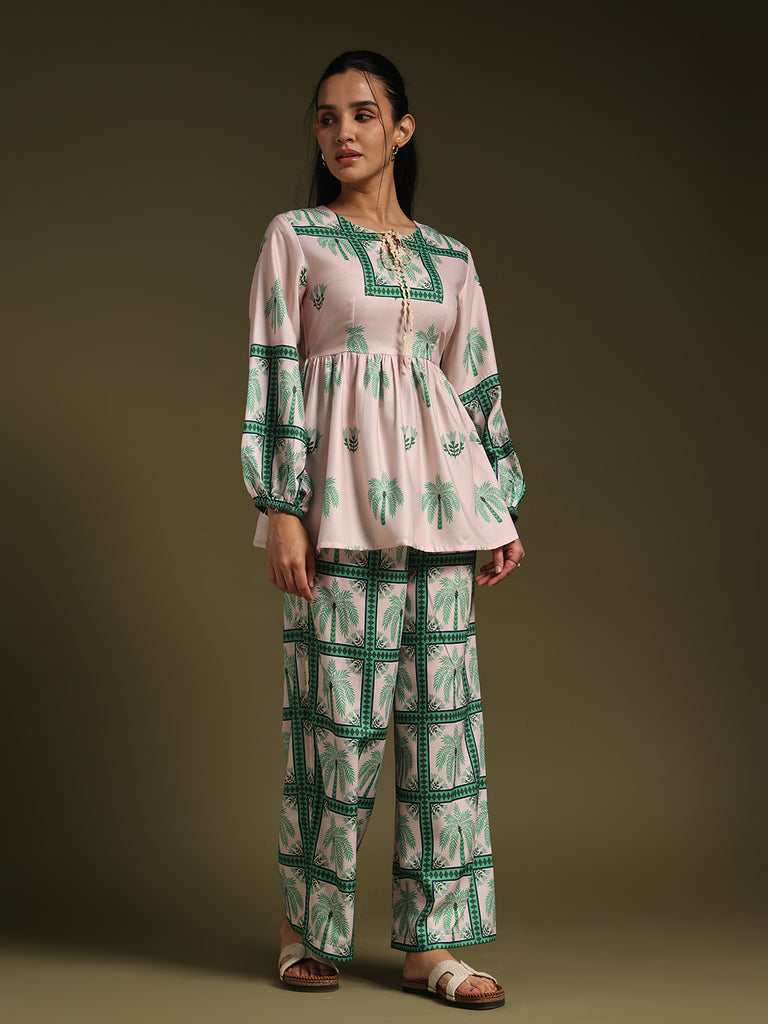 Beige & Green Printed Co-Ord Set