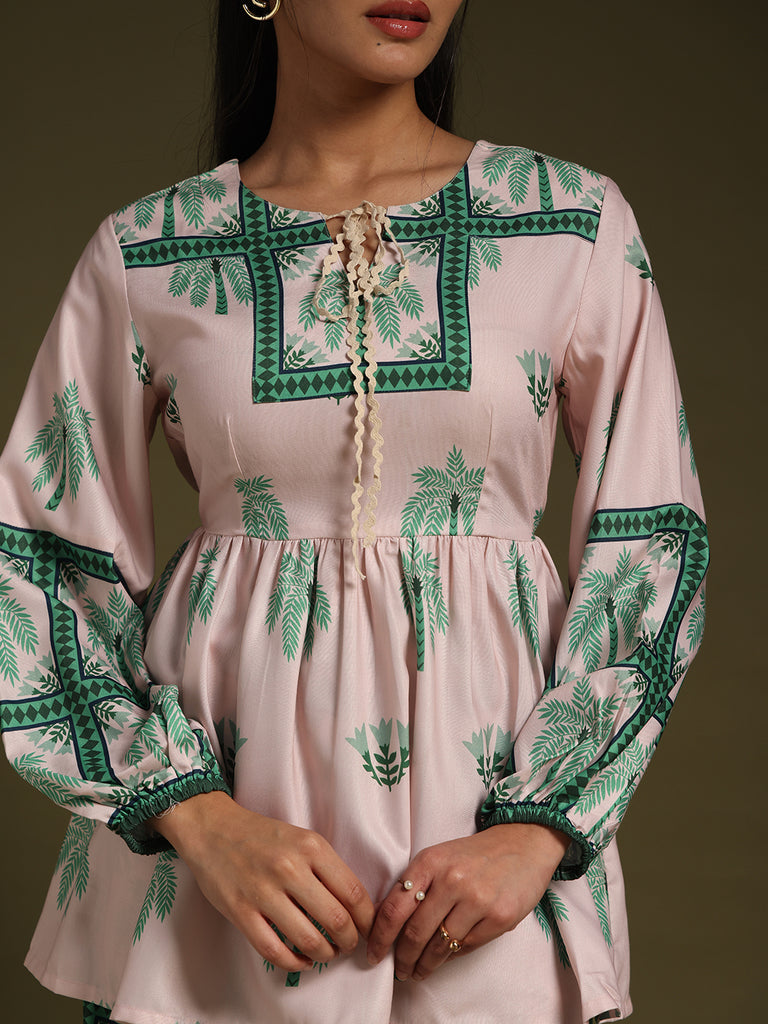 Beige & Green Printed Co-Ord Set