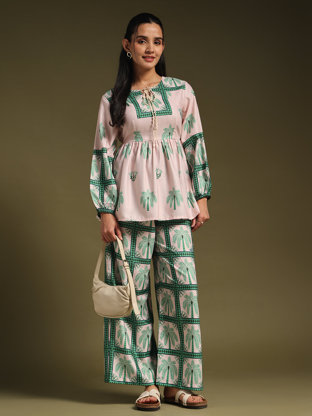 Beige & Green Printed Co-Ord Set
