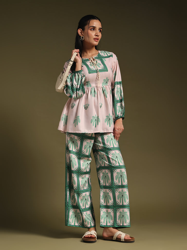 Beige & Green Printed Co-Ord Set