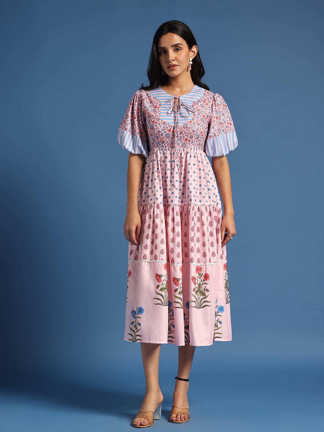 Pink Printed Fit & Flare Midi Dress