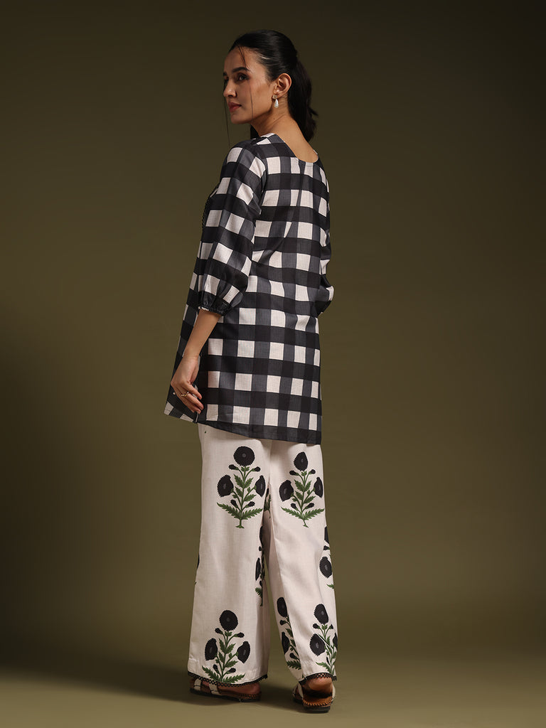 Black & White Checked Kurta with Palazzo Pants