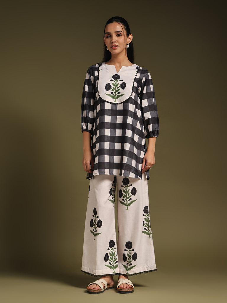Black & White Checked Kurta with Palazzo Pants