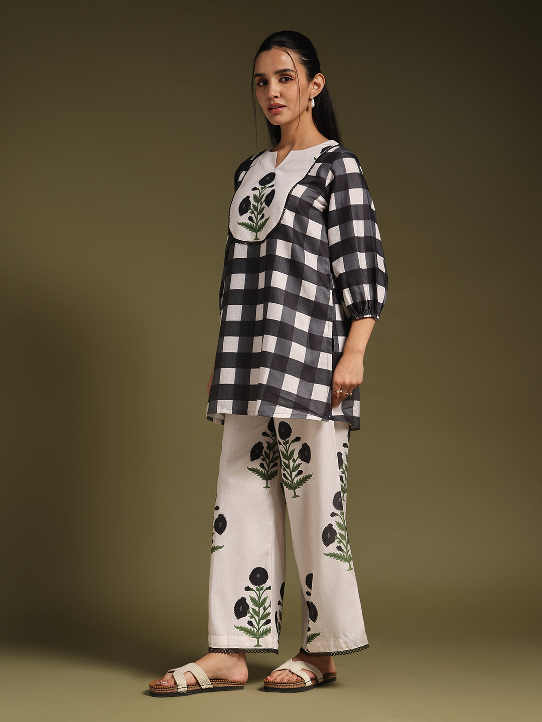 Black & White Checked Kurta with Palazzo Pants