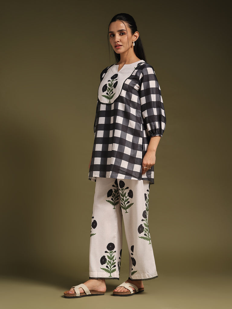 Black & White Checked Kurta with Palazzo Pants
