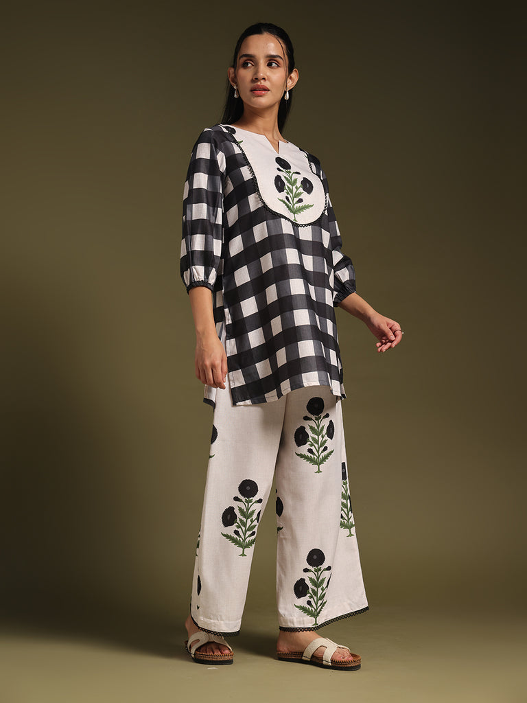 Black & White Checked Kurta with Palazzo Pants
