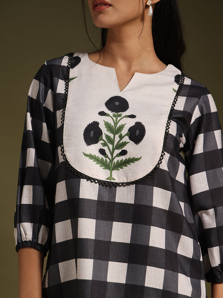 Black & White Checked Kurta with Palazzo Pants