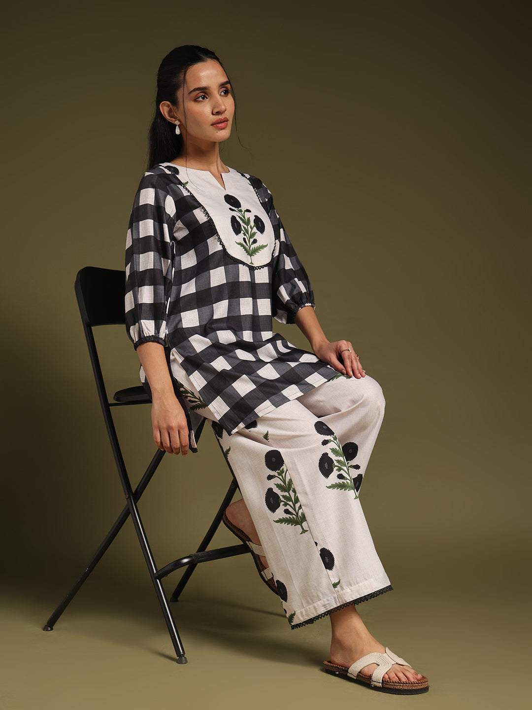 Black & White Checked Kurta with Palazzo Pants