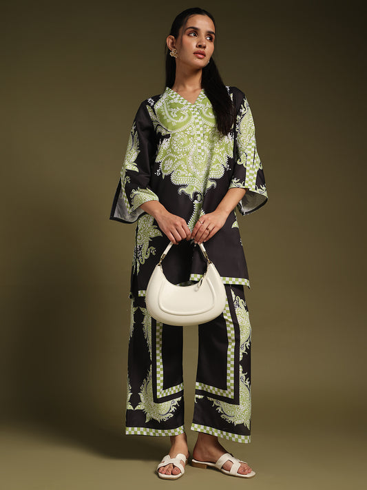 Black & Green Printed Kurta with Palazzo Pants