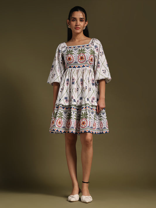 White Printed Mini Dress