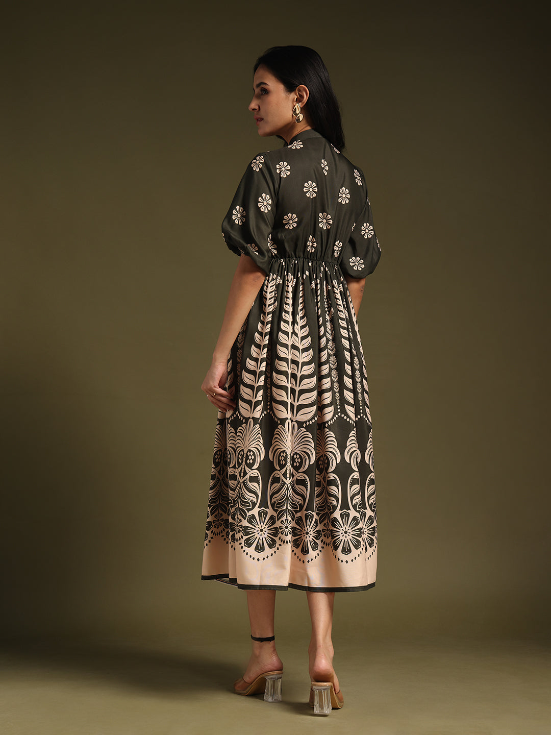 Dark mehndi Printed Fit & Flare Midi Dress