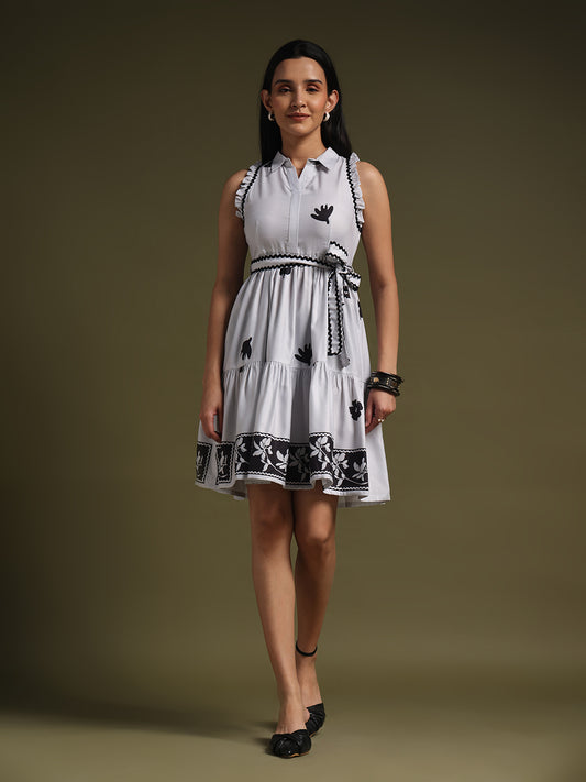 White Printed Fit & Flare Mini Dress