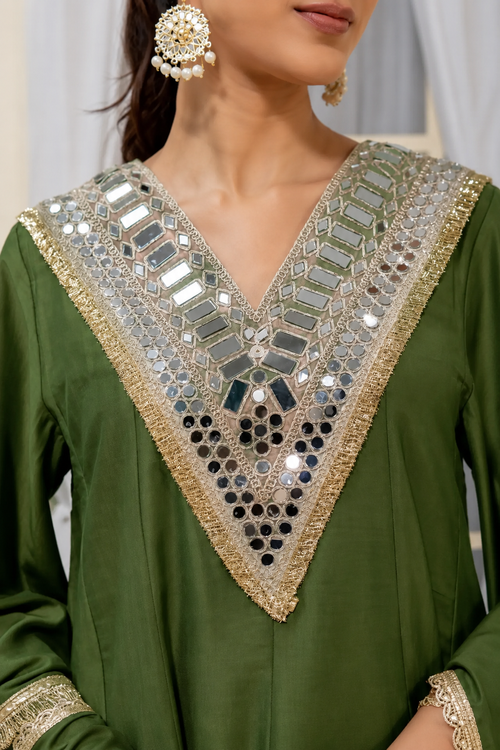 Bottle Green Embellished Kurta Palazzo Suit Set with Dupatta