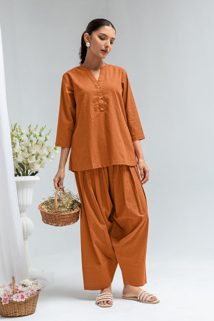 Rust Orange Solid Palazzo Pants