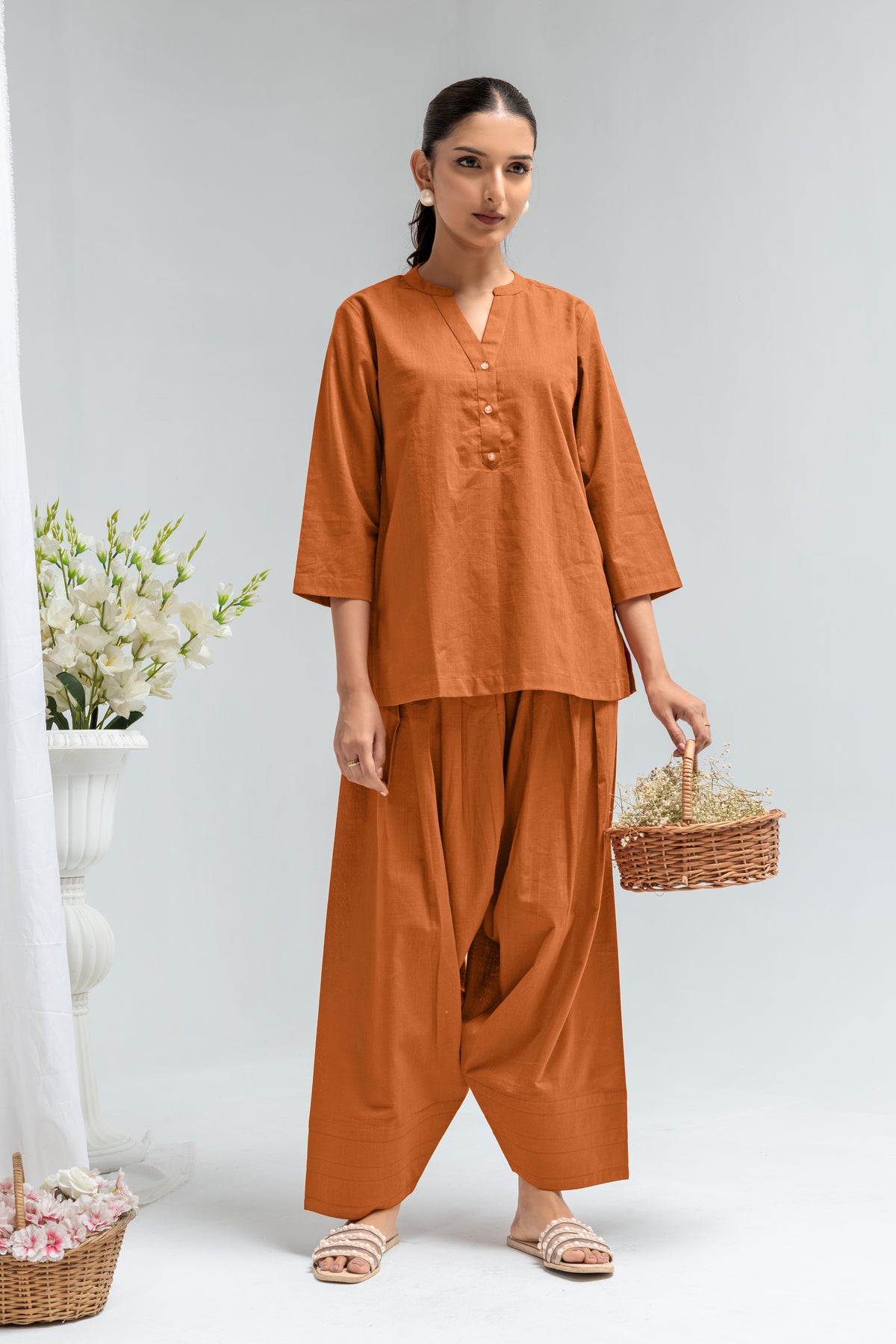Rust Orange Solid Palazzo Pants