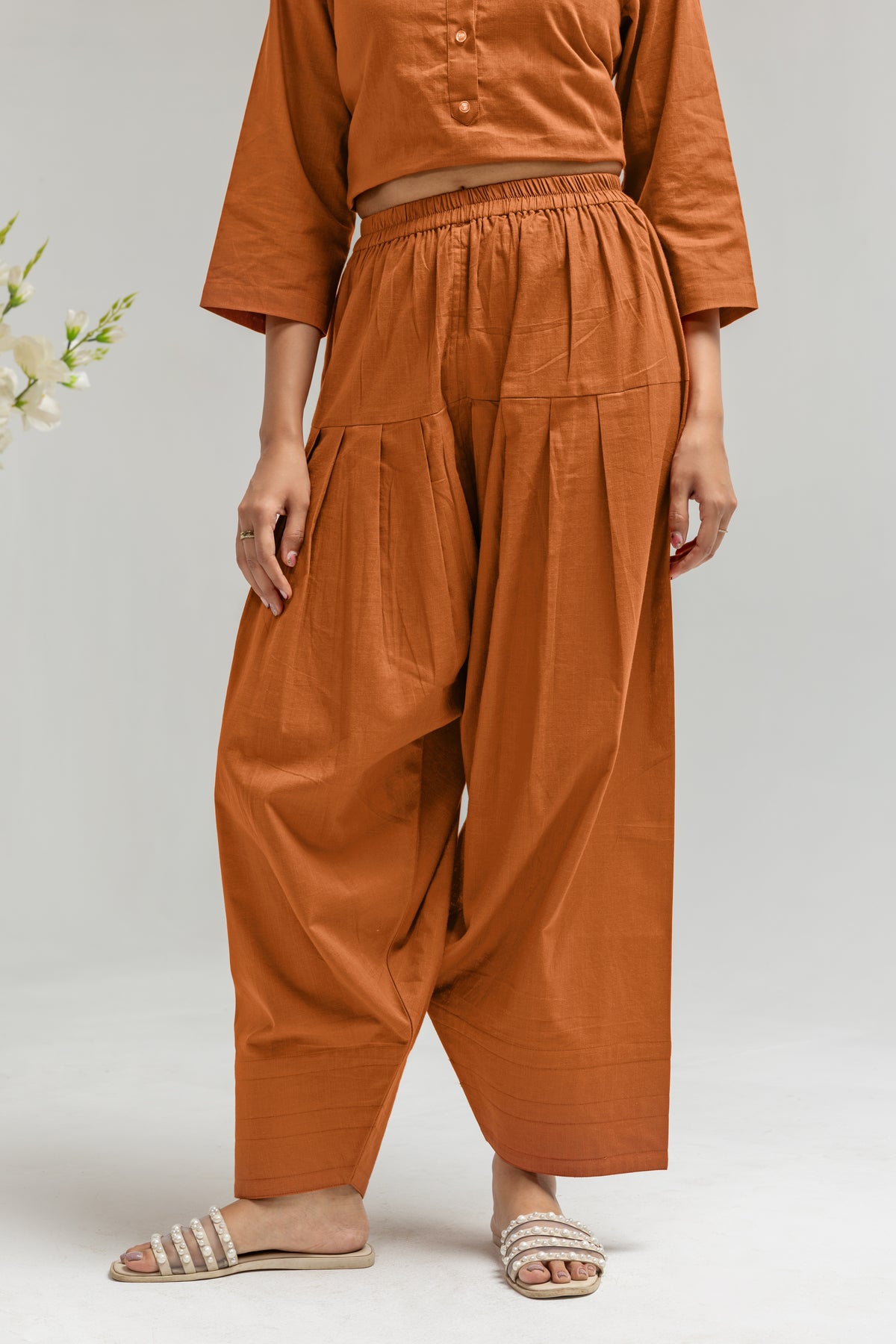Rust Orange Solid Palazzo Pants