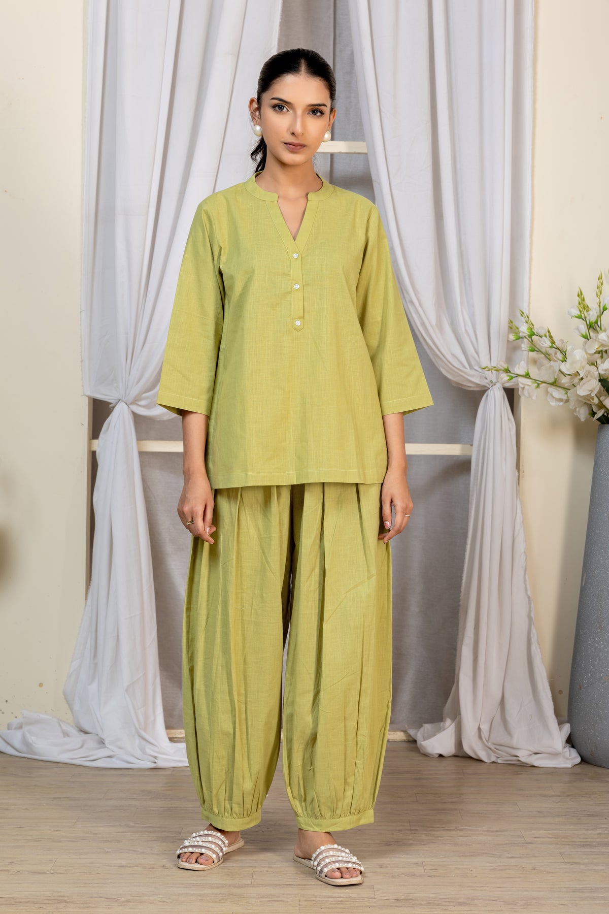 Lime Green Solid Top & Bottom Co-Ord Set