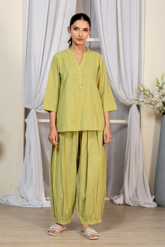 Lime Green Solid Top & Bottom Co-Ord Set