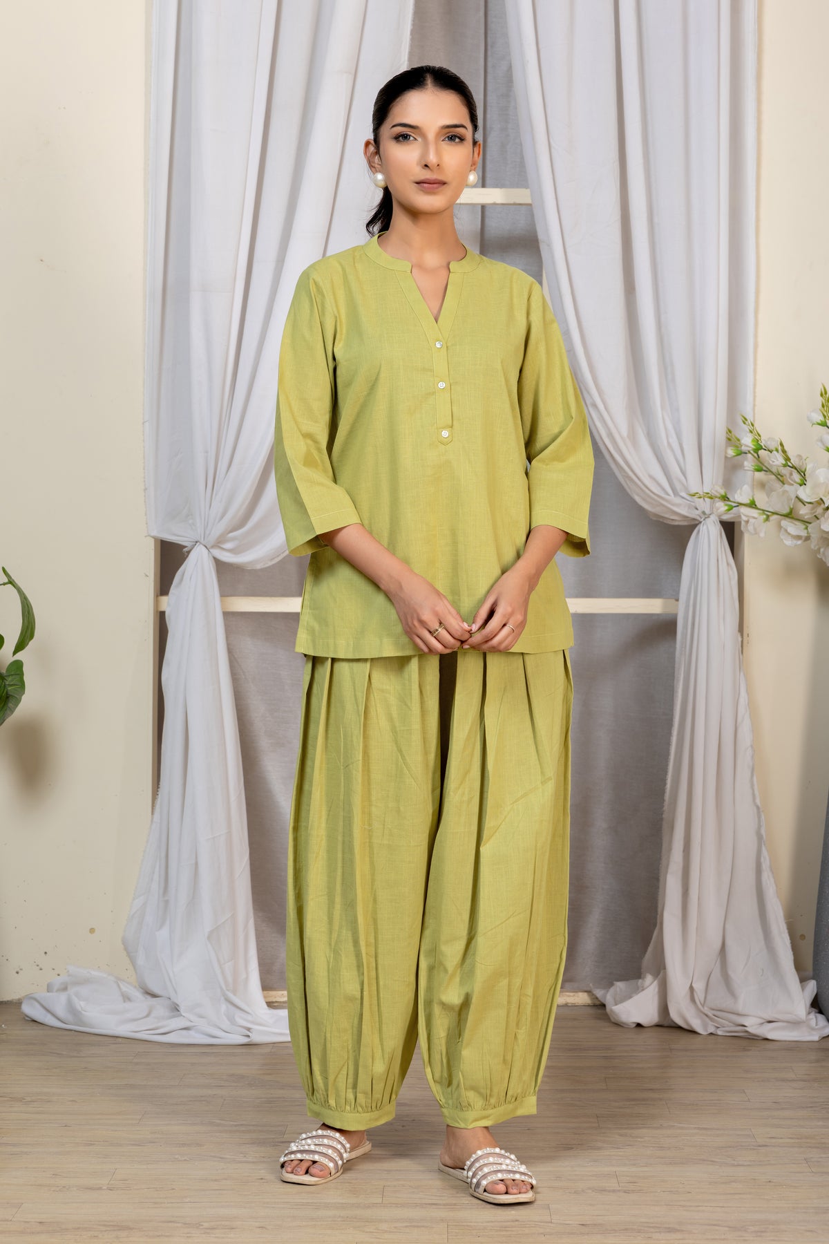 Lime Green Solid Top for Women
