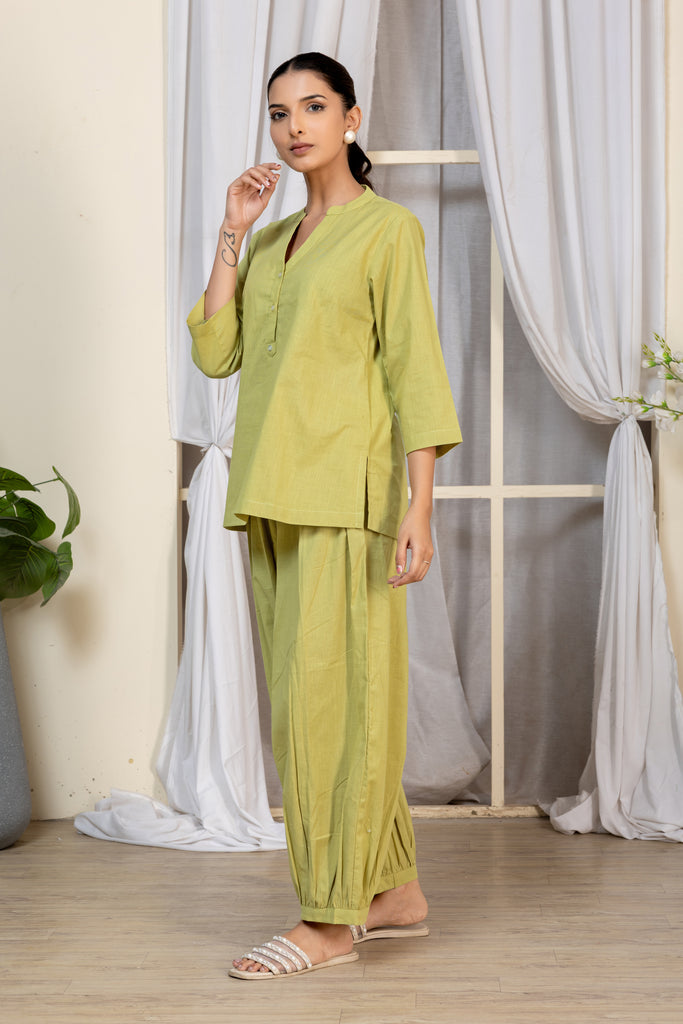 Lime Green Solid Top & Bottom Co-Ord Set
