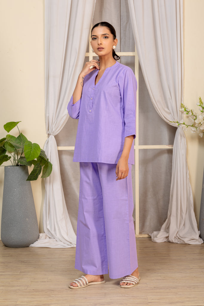 Lavender Solid Wide-Leg Pants for Women