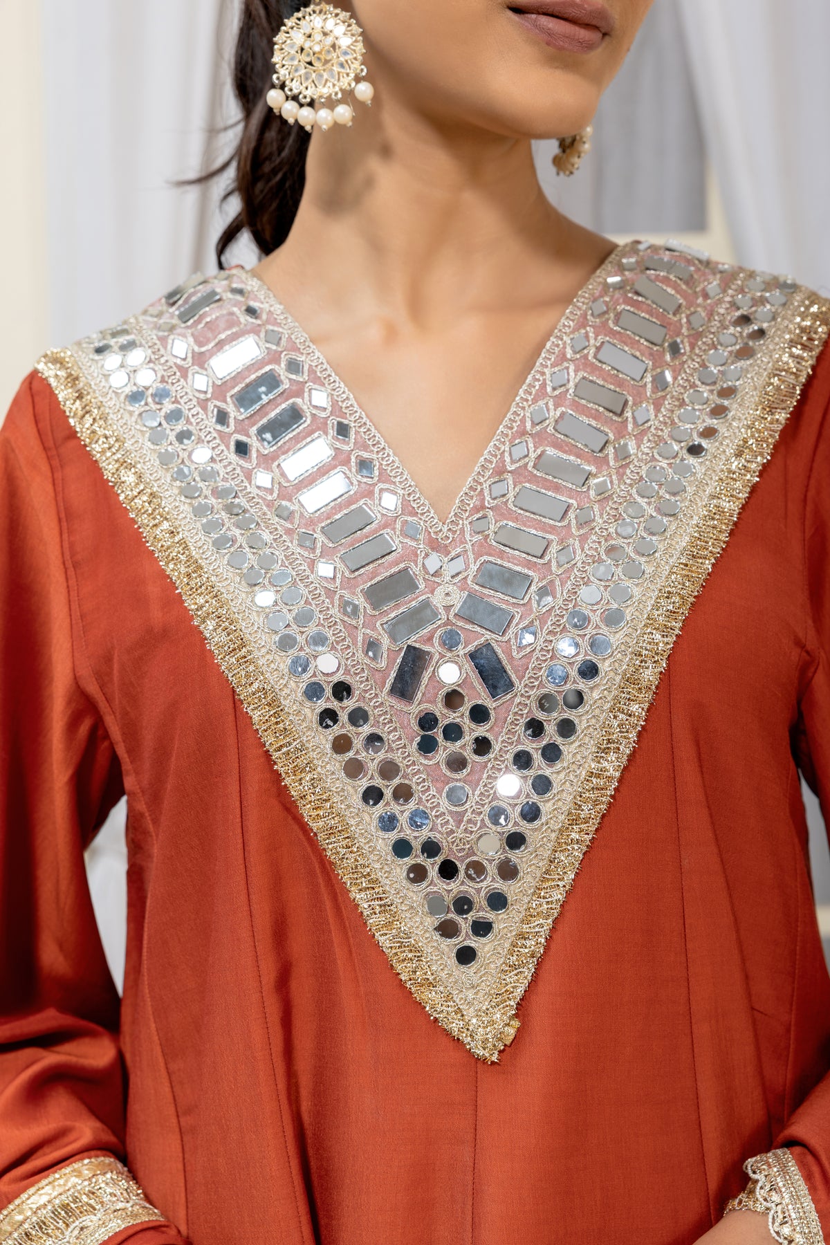 Rust Orange Embellished Kurta Palazzo Suit Set with Dupatta