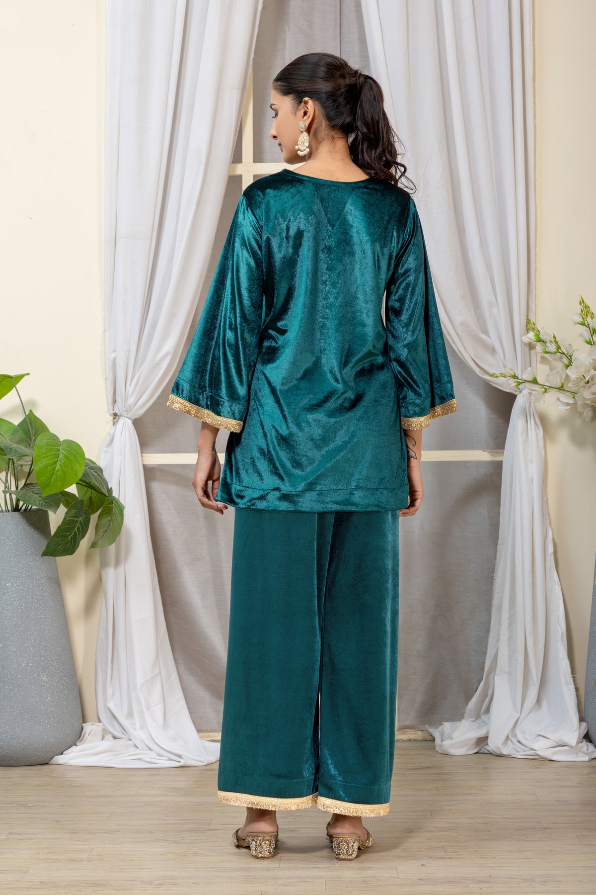 Teal Velvet Embellished Co-Ord Set