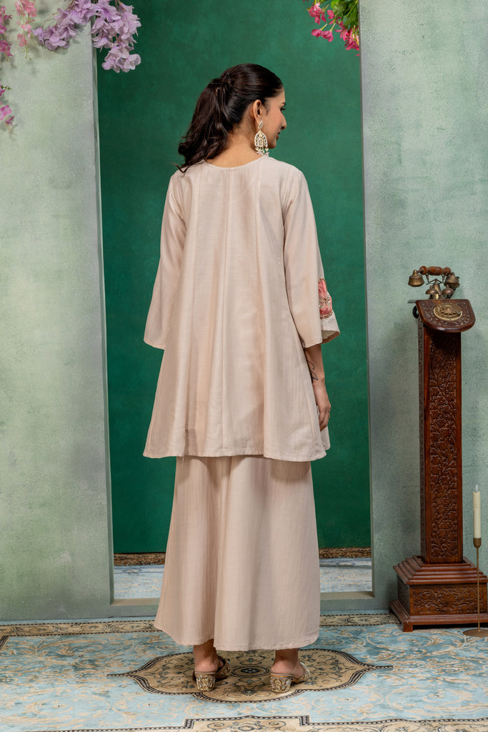 Ivory & Pink Kurta Palazzo Suit Set with Dupatta