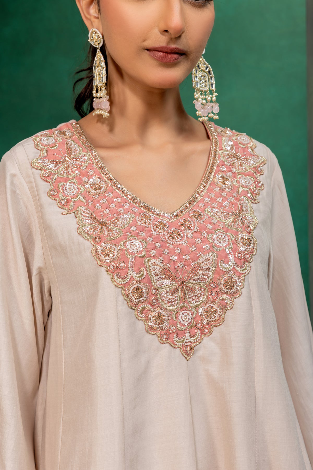 Ivory & Pink Kurta Palazzo Suit Set with Dupatta