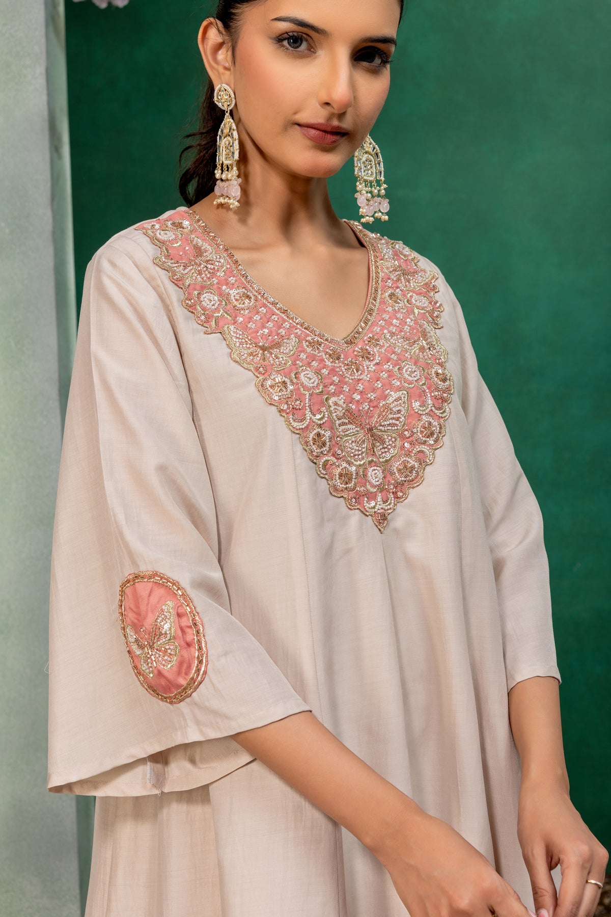 Ivory & Pink Kurta Palazzo Suit Set with Dupatta