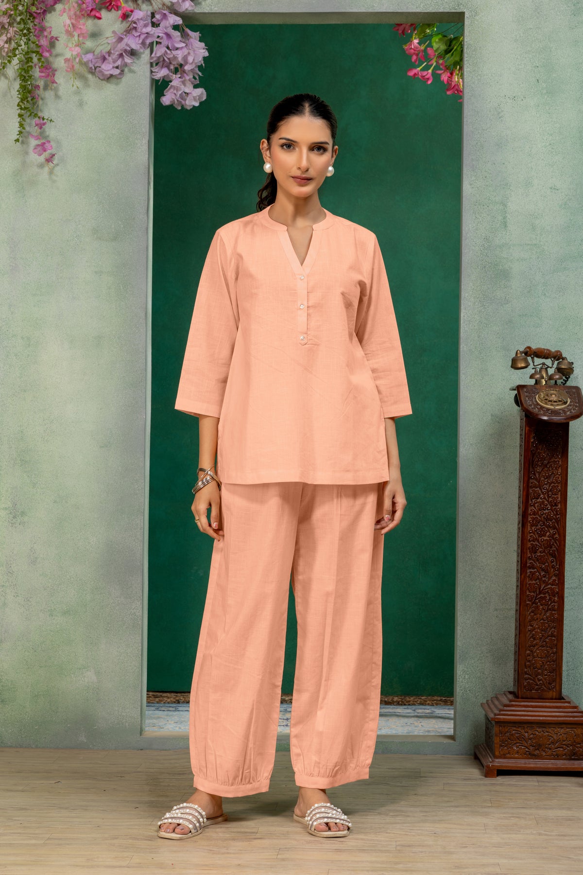 Peach Solid Top & Bottom Co-Ord Set