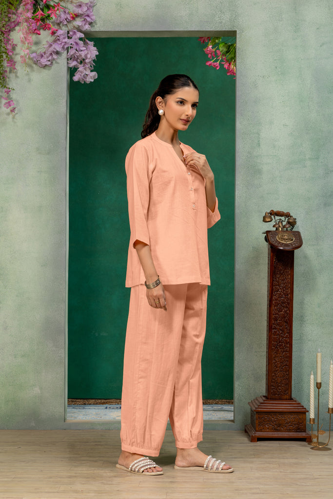 Peach Solid Top & Bottom Co-Ord Set