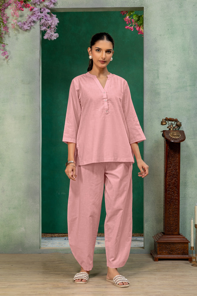 Pink Solid Top & Bottom Co-Ord Set