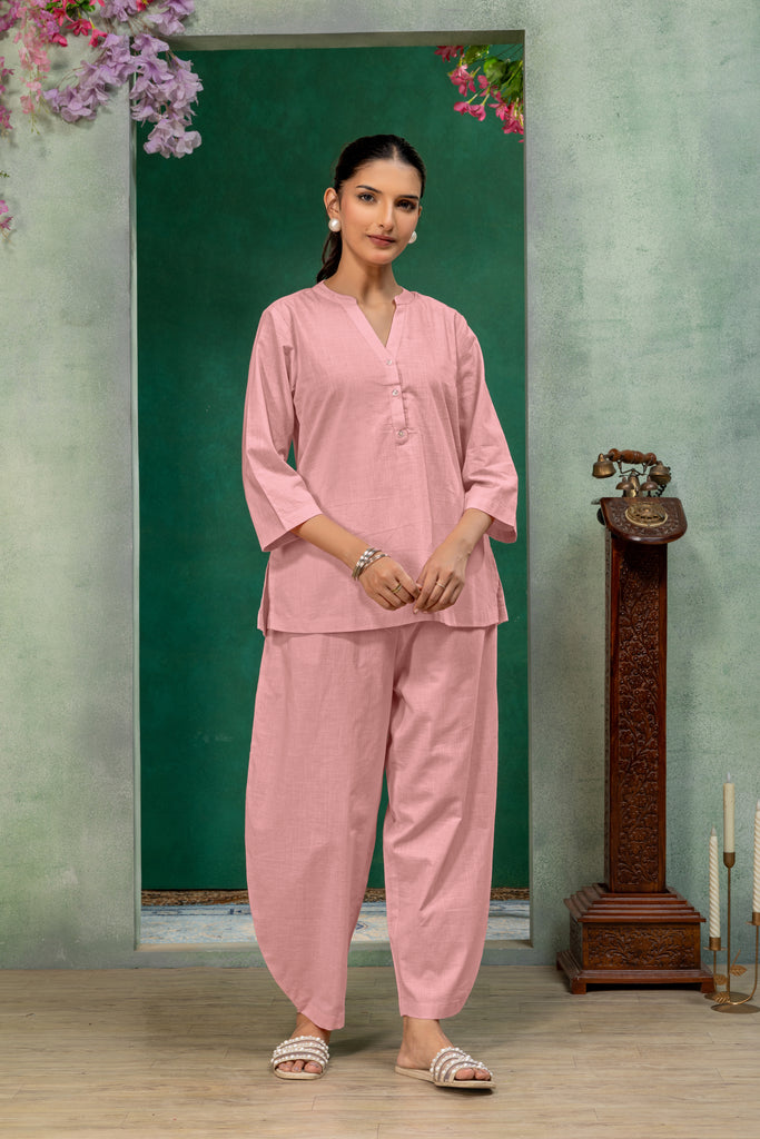 Pink Solid Top & Bottom Co-Ord Set