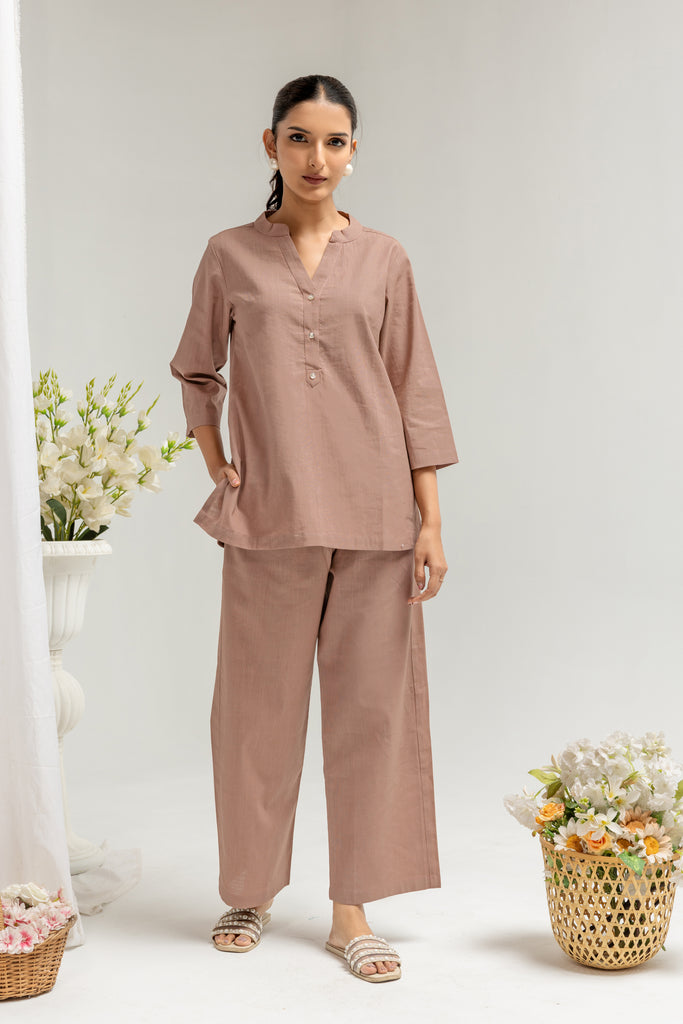 Mocha Brown Solid Top & Bottom Co-Ord Set